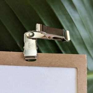 Reusable metal double clip for sustainable paper badge holder for meetings, conferences and events