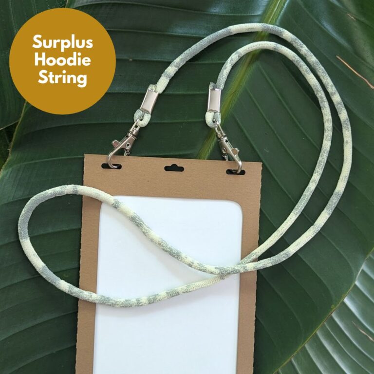 Eco-friendly scrap hoodie string lanyard rental with plastic free, made in USA 4.25 x 6 paper badge holder