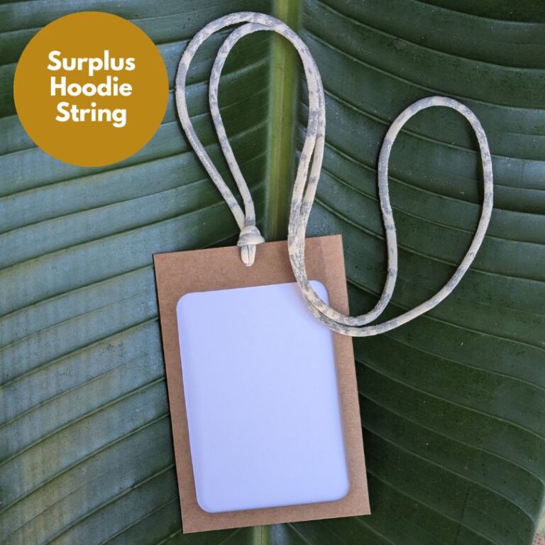 Repurposed sweatshirt hoodie string lanyard for rental at sustainable meetings, conferences and events