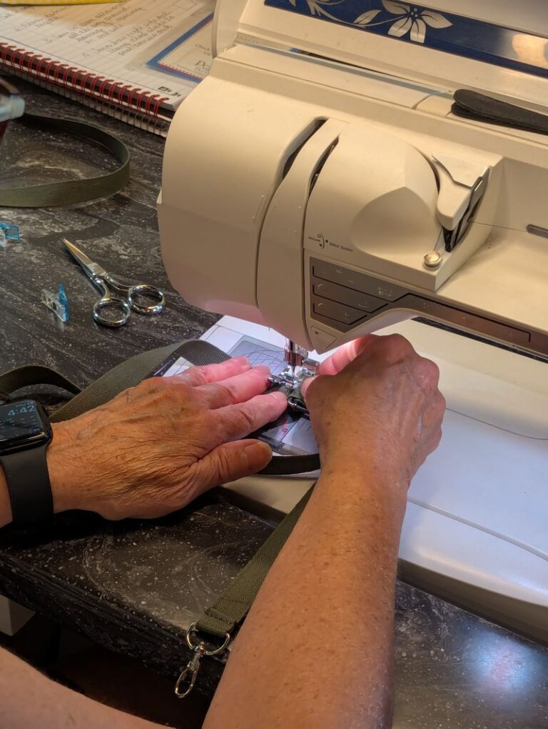 Salvaged military webbing rental lanyards getting sewn in the USA