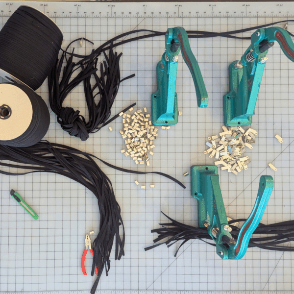 Overhead view of upcycled rental lanyards made in USA