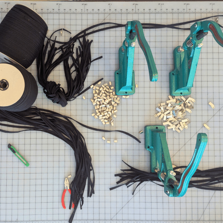 Overhead view of upcycled rental lanyards made in USA