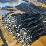 Stacks of recycled rental lanyards made in USA for events and conferences
