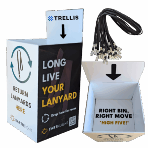 Sustainable lanyard rental collection box for Trellis event
