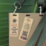 Hang tag for reclaimed, sustainable US Military webbing lanyards made in USA for sustainable events and conferences
