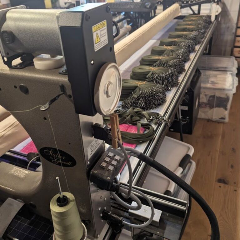 Sewing machine for small business, US-made eco-friendly lanyards from recycled military webbing