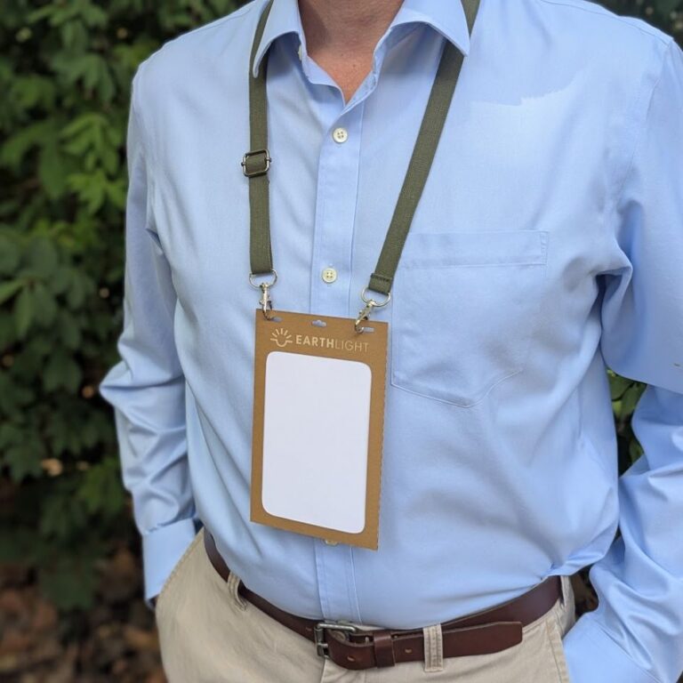 Recycled, salvaged military webbing material lanyard with plastic free badge holder made in USA