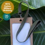 Single lobster hook lanyard made from 1972 salvaged military webbing made in the USA with eco-friendly event badge holder