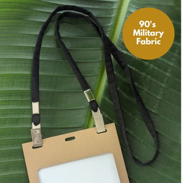 Recycled/upcycled black lanyard made in USA from salvaged military fabric