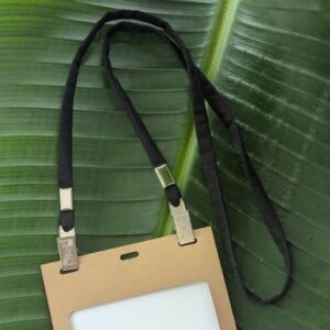 Salvaged military fabric lanyard made in USA with 4.25 x 6 conference plastic free badge holder