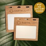Custom laser-branded 4" x 3" and 3.5" x 2.25" name tag holders made from FSC Certified wood for reusable, plastic-free badges