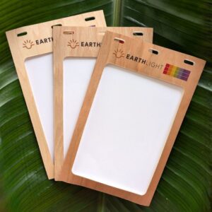 Set of three plastic-free wood 4.25" x 6" custom branded conference and event badge holders made in the USA in Maple, Oak and Cherry