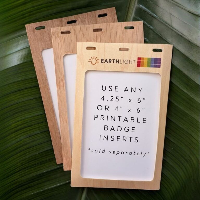 Three wood species for plastic-free 4.25" x 6" badge holders made in USA