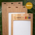 Set of Cherry 4.25" x 6" sustainable wood name badge holders, customized with brand logo, for meetings, conferences and events